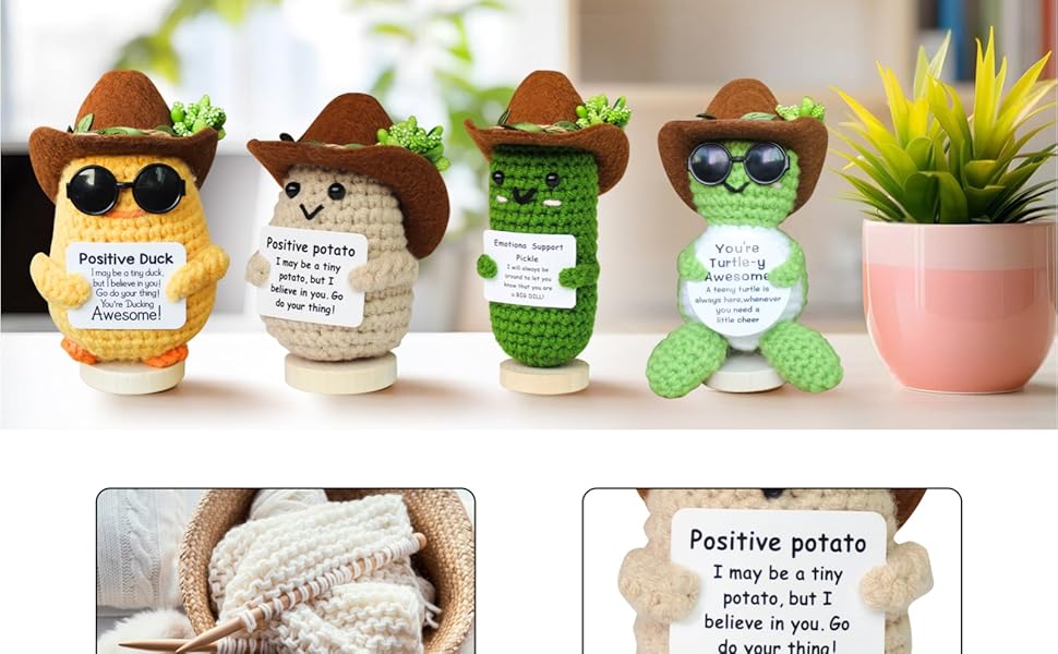 positive crochet animals positive pickle potato duck emotional support crochet gifts for women