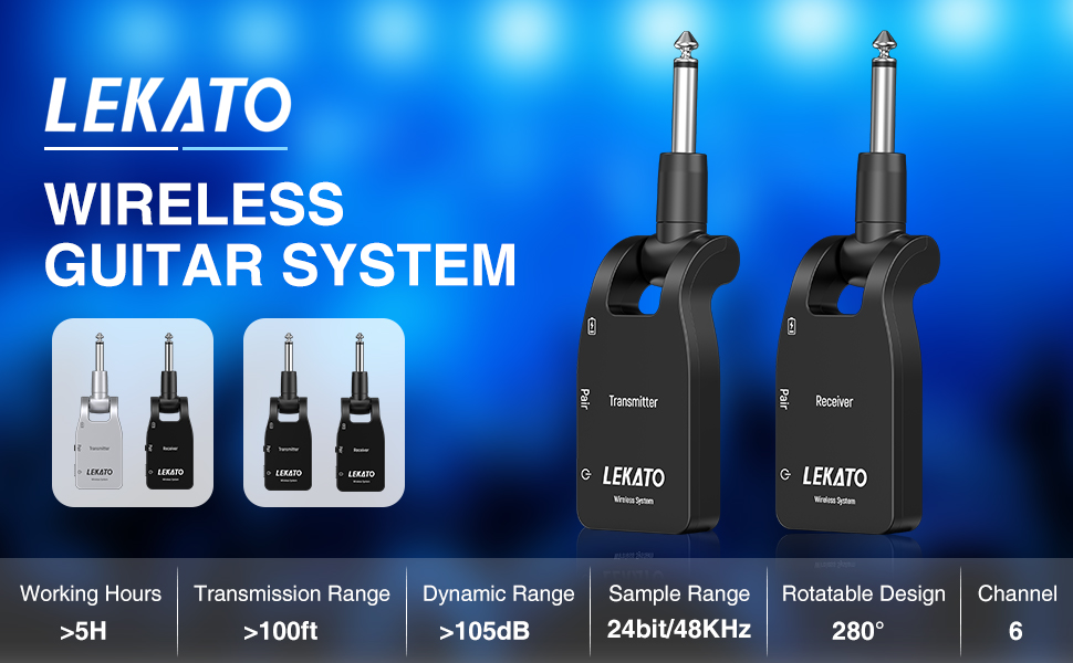 LEKATO 2.4GHz Upgrade Wireless Guitar System with 6