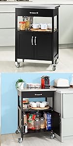 SoBuy Kitchen Wheeled Microwave Shelf,Storage Cupboard Cabinet Unit, FSB09-W 20 FKW22-SCH