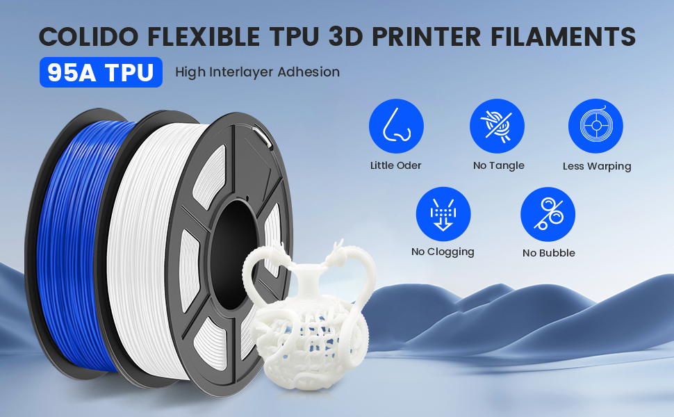COLIDO Flexible TPU 3D Printer Filament Shore 95A, 500G