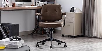 Leather Home Office Chair Swivel Computer Desk Chair Height Adjustable, Brown 16 2