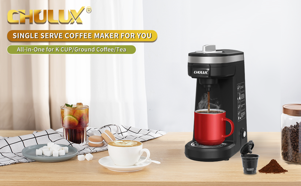 CHULUX Single Serve Coffee Maker for KCup Pod & Ground