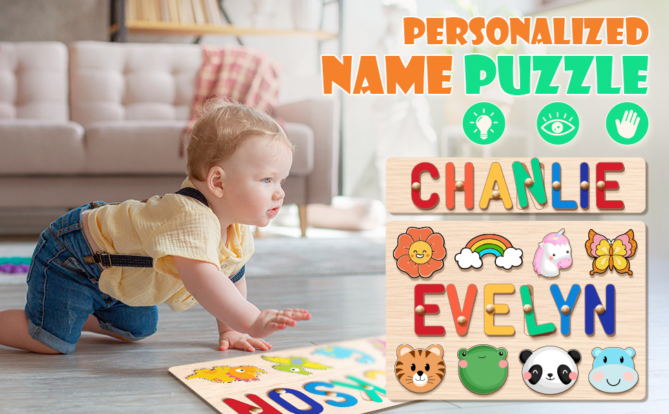Aumuko Name Puzzles for Kids Personalized, Wooden Puzzles