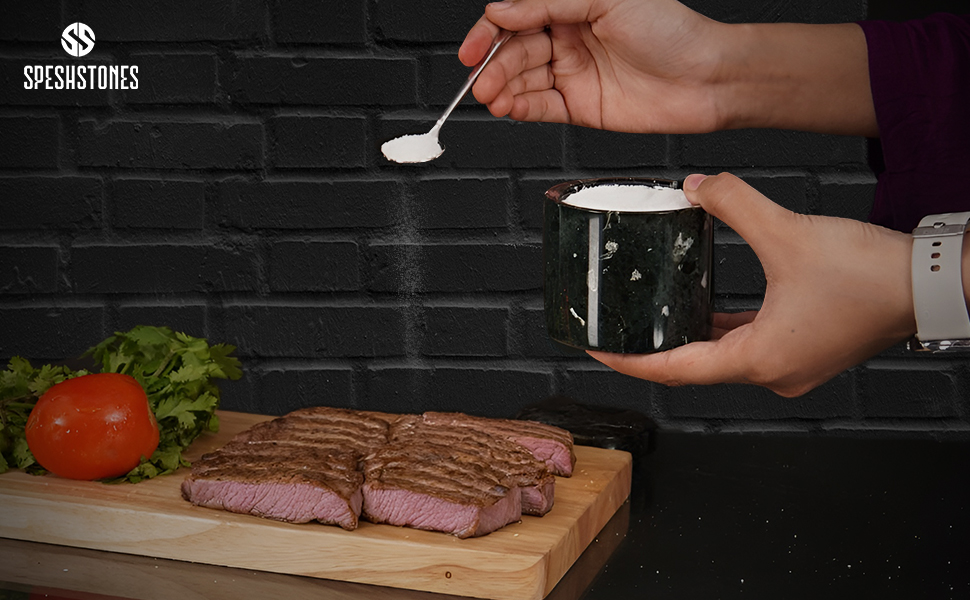 SPESHSTONES Marble Salt Cellar With Lid And Spoon 3