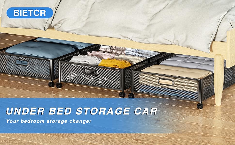 BIETCR under bed storage containers with wheels,metal