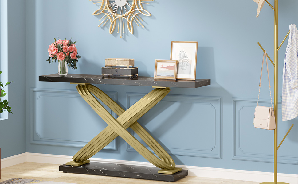 LITTLE TREE Modern Entryway Console Table, Faux Marble White & Gold ...