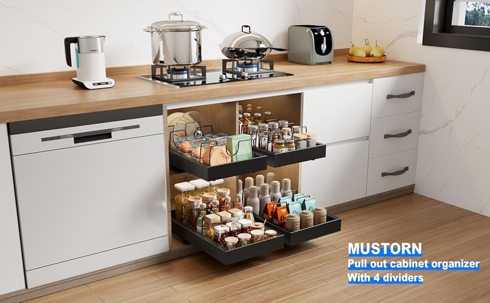 Mustorn 2 Pack Pull Out Organizer with 4 Dividers
