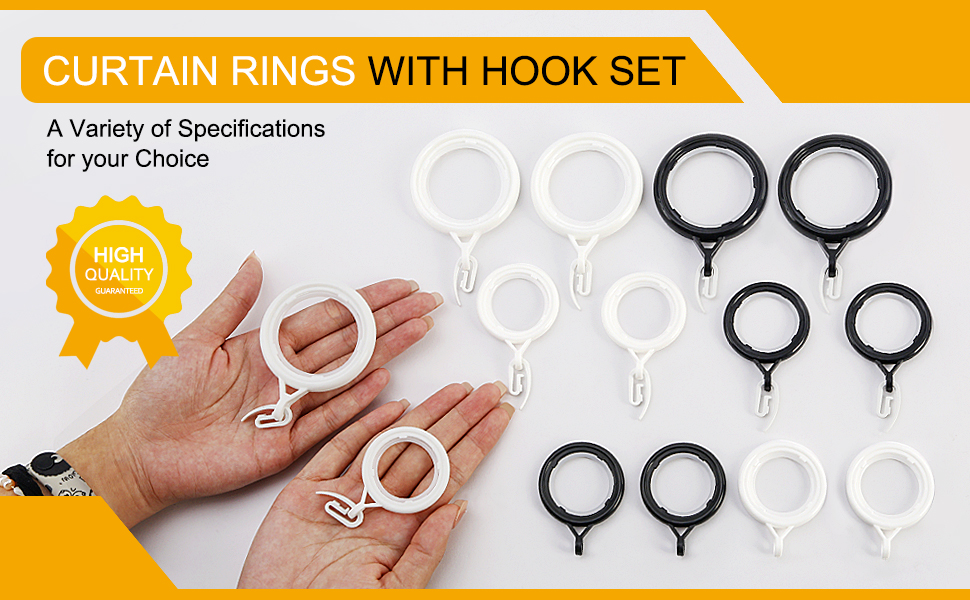 WCIC 32 Pack Curtain Rings and Hooks Black 40mm Hanging Rings Hooks