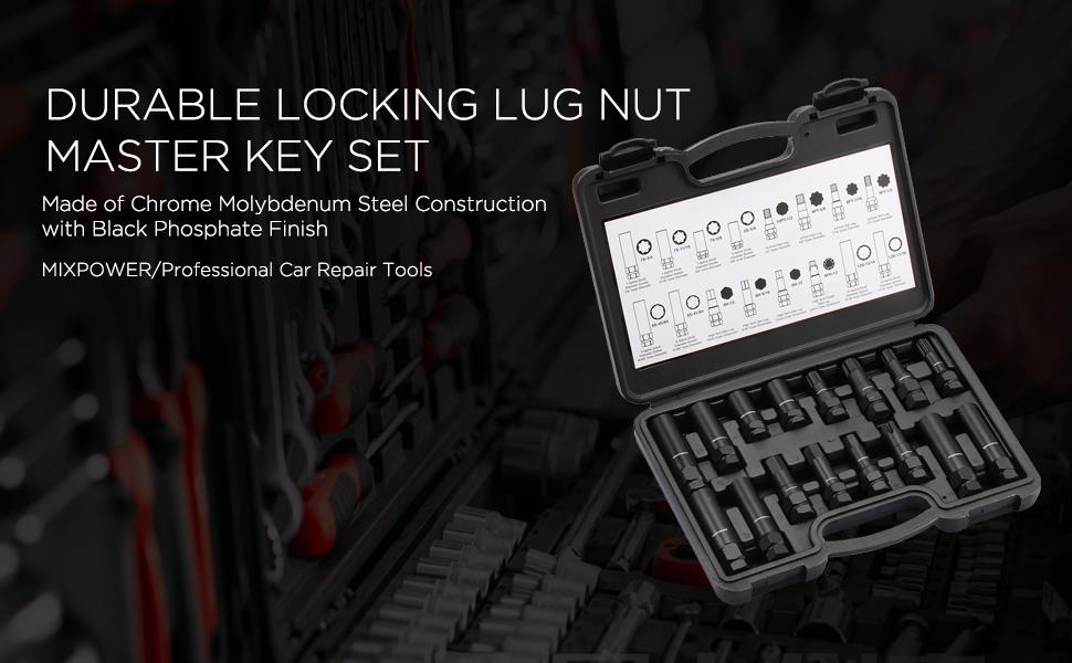 MIXPOWER 16Piece Locking Lug Nut Master Key Set of Spline Star and Hex
