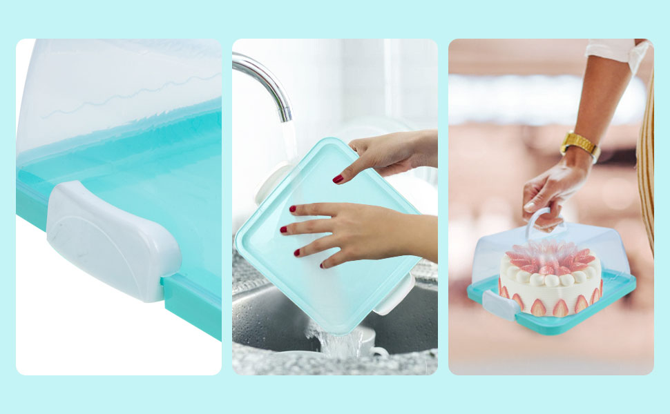 LIFKOME Square Cake Carrier Storage Container Macaron Box with Handle Locking Cake