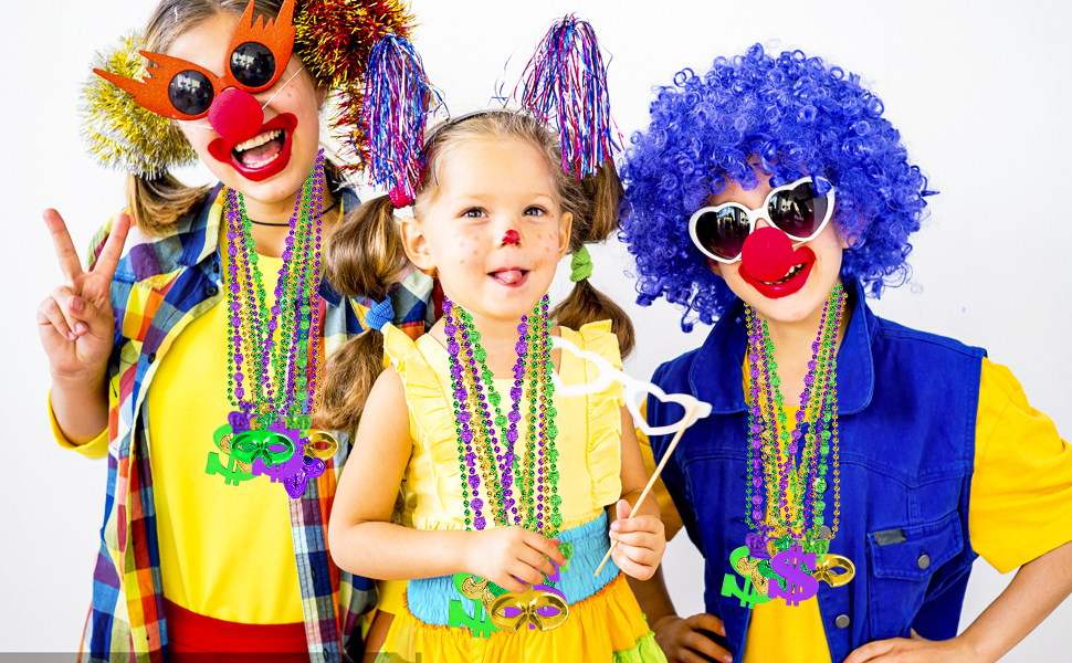 COKOKA 24PCS Mardi Gras Beads, Gold Purple Green Metallic