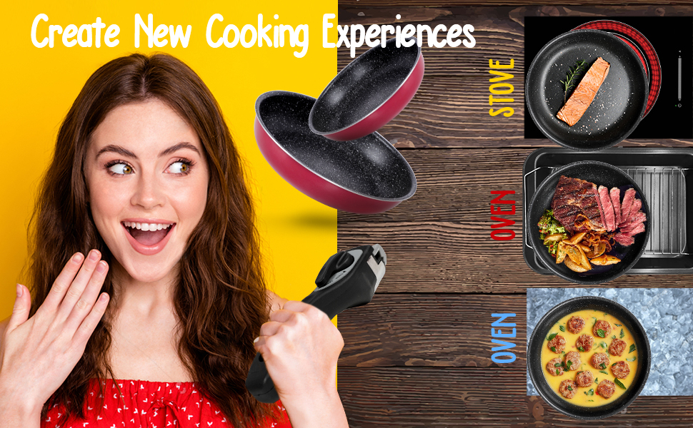 Midyb Frying Pan Set, 2pcs Non Stick Frying Pans with Removable Handle