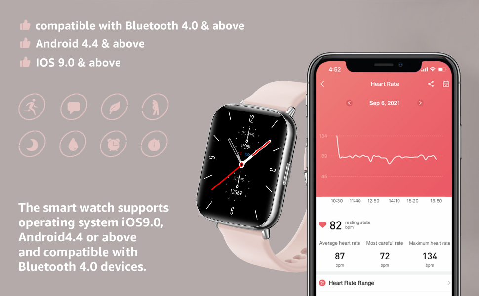 ASWEE Smart Watch, Full Touch Screen Fitness Tracker with Sleep Monitor