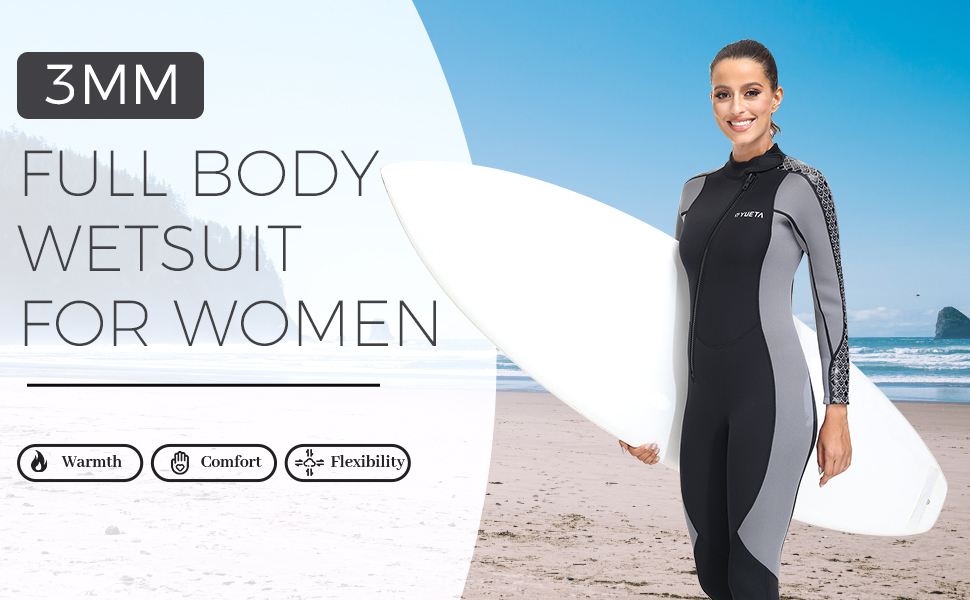 Yueta Wetsuit Women 3/2mm Full Body Front Zip Long Sleeve Diving Suit