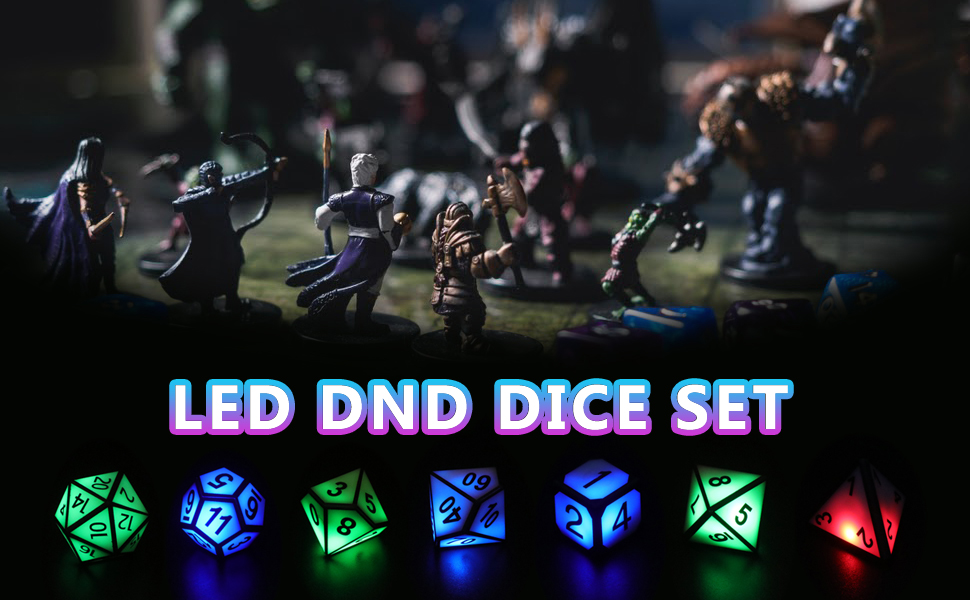 Light up Dice, Glowing DND Dice 7 PCS LED Electronic Dice with Charging