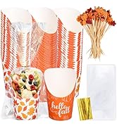 FYSUIMU 50Pcs Fall Charcuterie Cups with Sticks Bags Twist Ties 14Oz Autumn Maple Leaves Disposab...