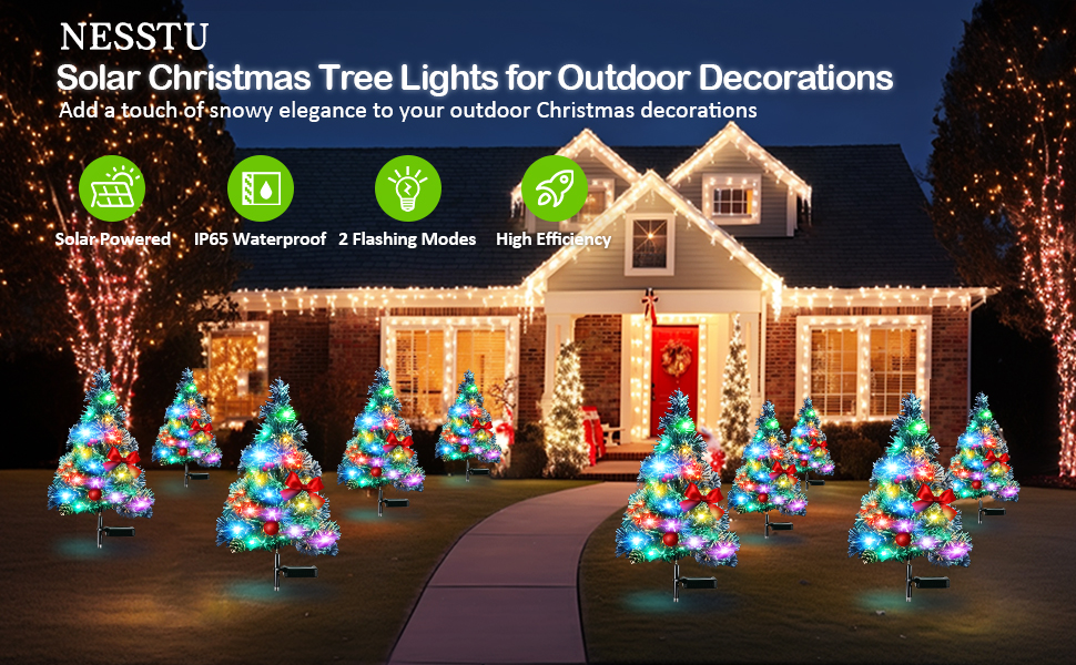 Solar Christmas Tree Lights Decorations Outside, 2 Pack