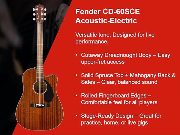 Ｈ.Ｔ　Fender　CD-60SCE All-Mahogany Fender CD-60SCE All Mahogany Acoustic Guitar - Natural