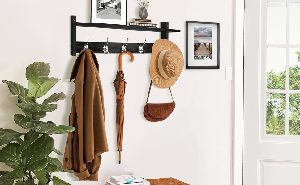 Homode Coat Rack Wall Mount with Shelf, 24" Long Entryway