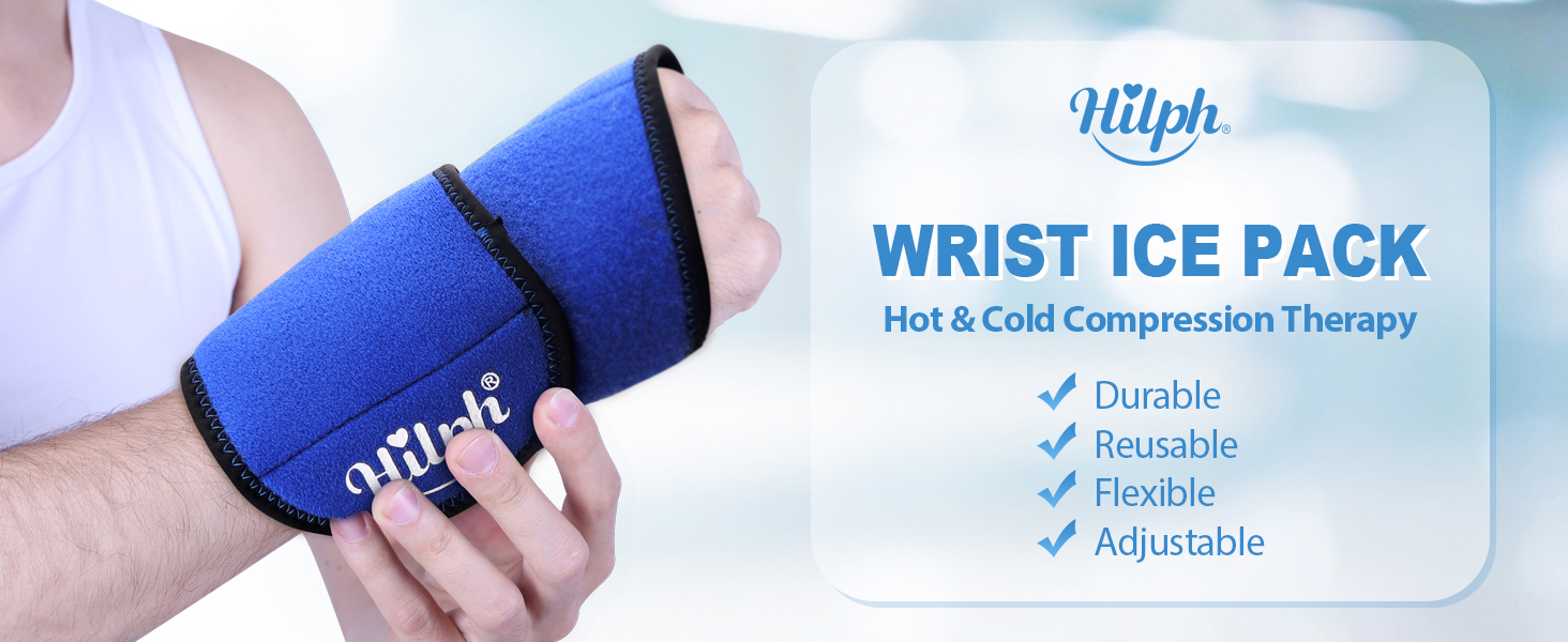 Hilph Wrist Ice Pack Wrap for Pain Relief, Reusable Wrist Brace with Gel Cold Pack for Injuries