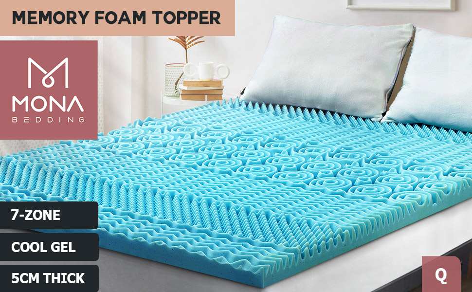 Mona Bedding Queen 7 Zone Memory Foam Mattress Topper Cool Gel Bed