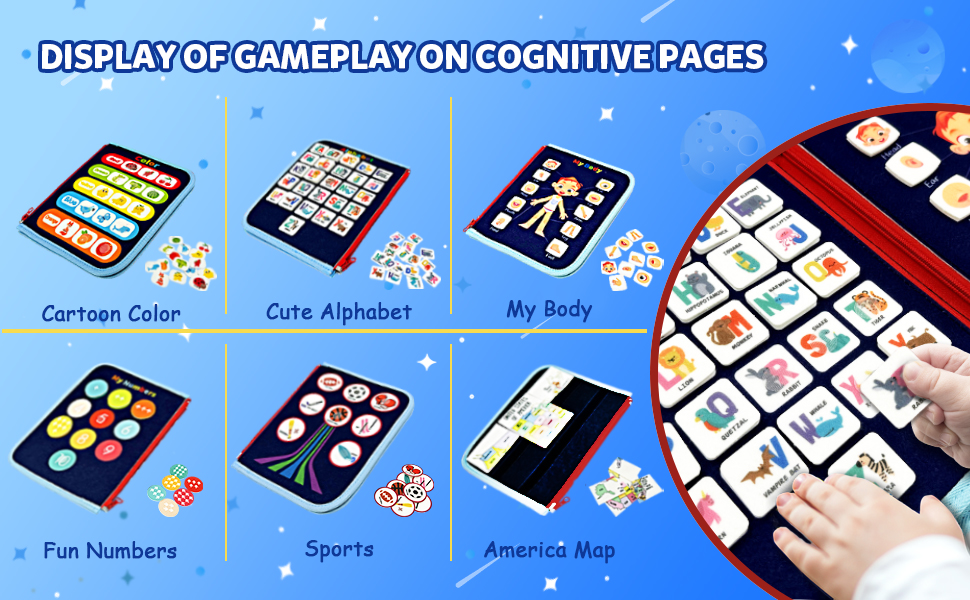 Toddler Busy Board Montessori Toys, Portable Sensory Board for Fine Motor & Life