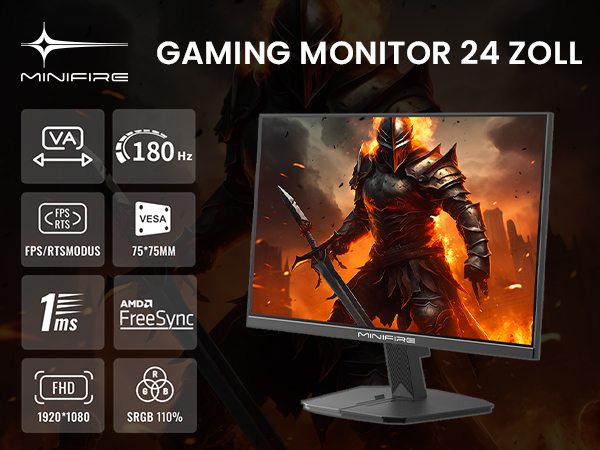 Minifire 24” Gaming Monitor | 180Hz Minifire 24 Inch Curved Gaming Monitor 180Hz, Built in