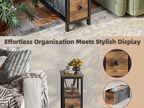 Amazon.com: TIQLAB End Table with Charging Station, Narrow