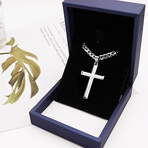 Cameido 925 Sterling Silver Cross Necklace for Men Women 4.5mm
