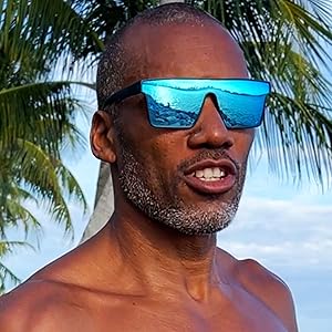 Polarized blue sunglasses for men mirrored UV protection men trendy sport fashion square retro