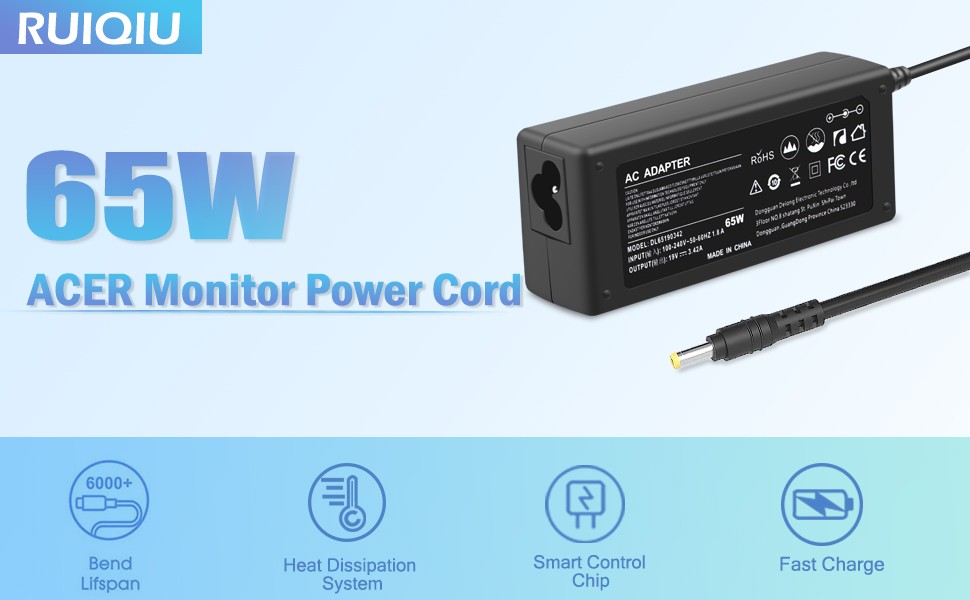 19V Power Cord for Acer Monitor SB220Q R240HY S230HL SA230