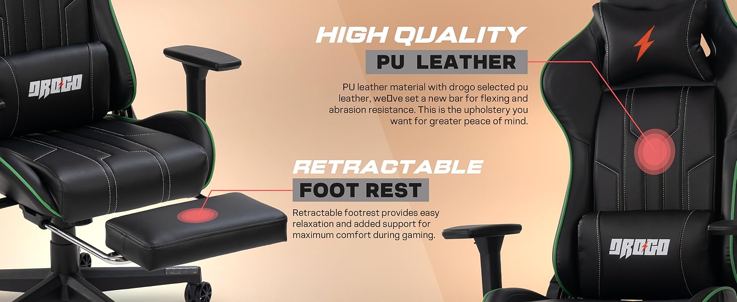 Sturdy gaming chair, gaming chair with foot rest, luxurt=y gaming chair with foot rest
