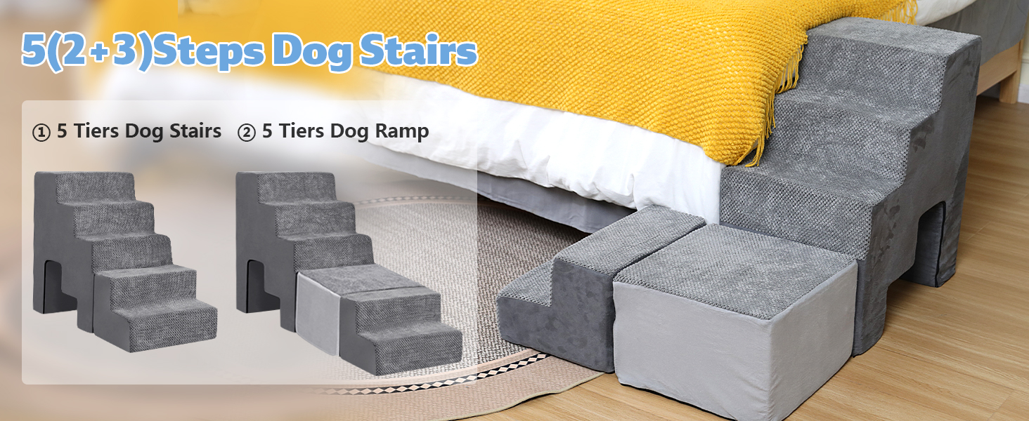 INRLKIT Foam Pet Stairs for High Beds 23.6“ Tall, Up to 24