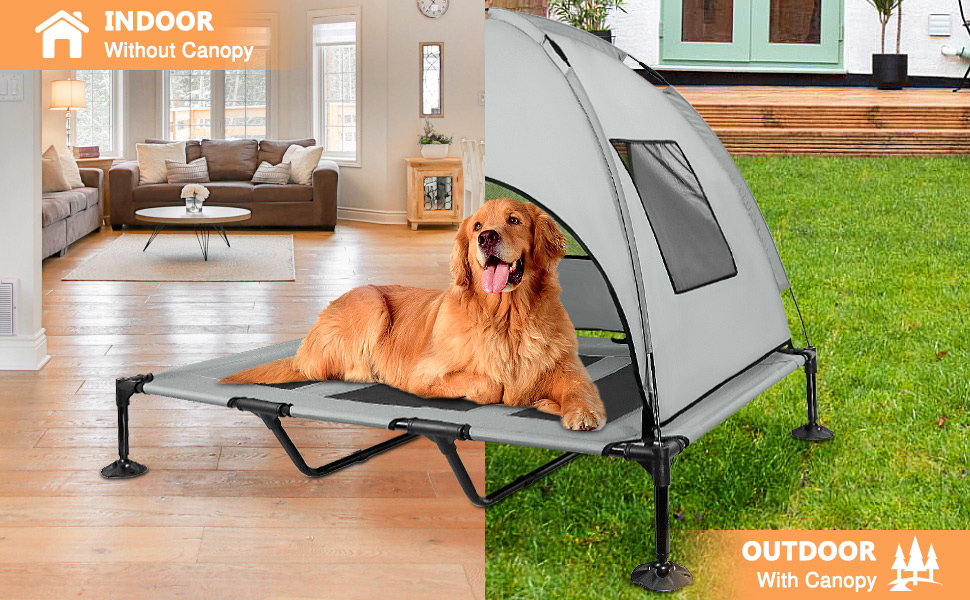 Ranslen Elevated Dog Bed with Canopy Upgraded XL Large
