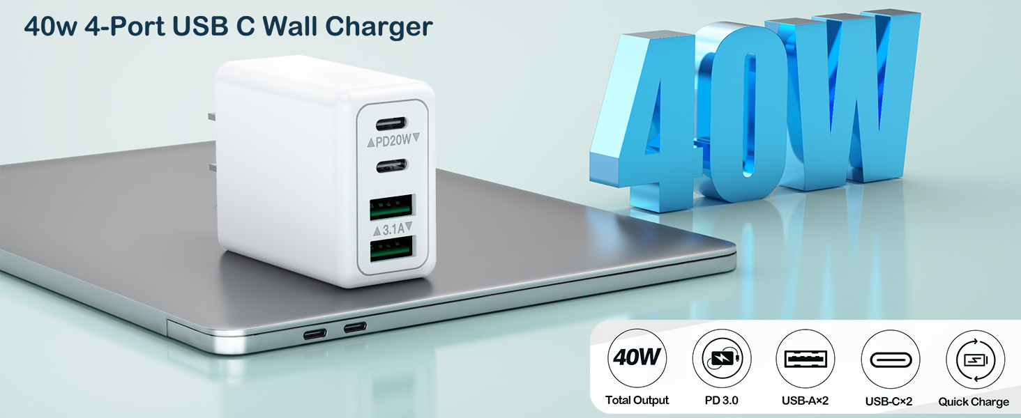 Amazon.com: USB C Charger Block, 40W 4-Port USB C Fast Charging Block ...
