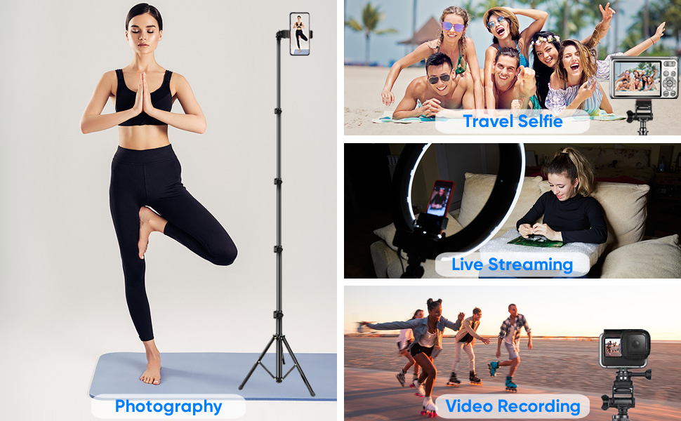 Extendable Cell Phone Tripod Stand with Wireless Remote and Phone Holder