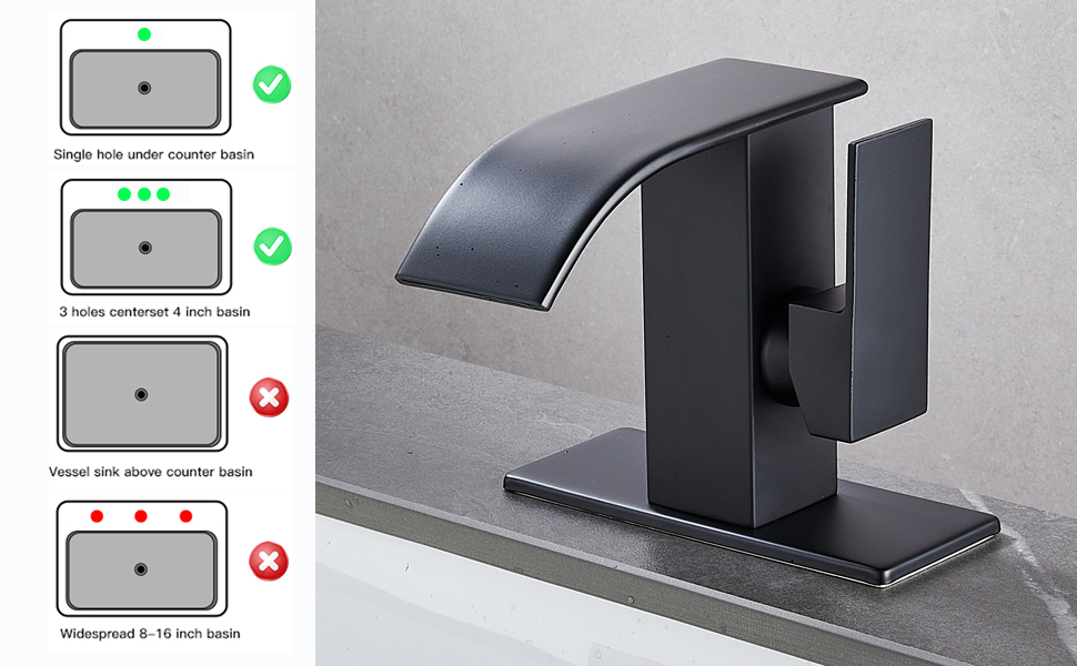 LOOPAN Bathroom Sink Faucet Black 1 Hole Waterfall Bathroom Faucet