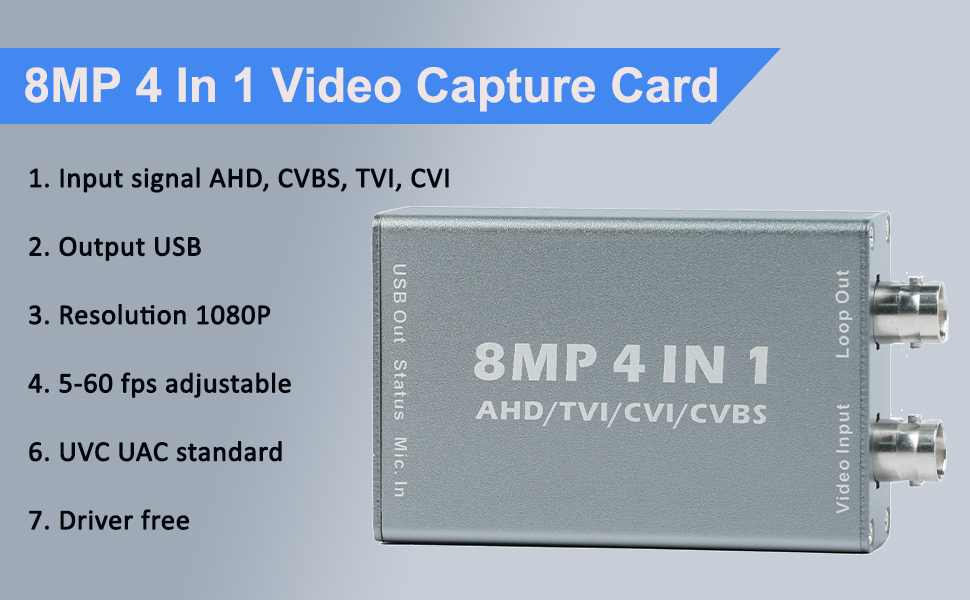 ATCCPYDM 8MP 4 in 1 AHD CVBS CVI TVI to USB Video Capture