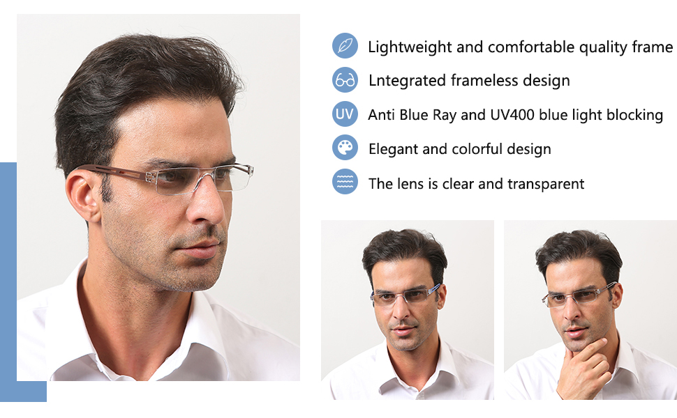 MMOWW 4 Pack Reading Glasses Blue Light Blocking Lightweight Glasses for Men Women Rimless Frame