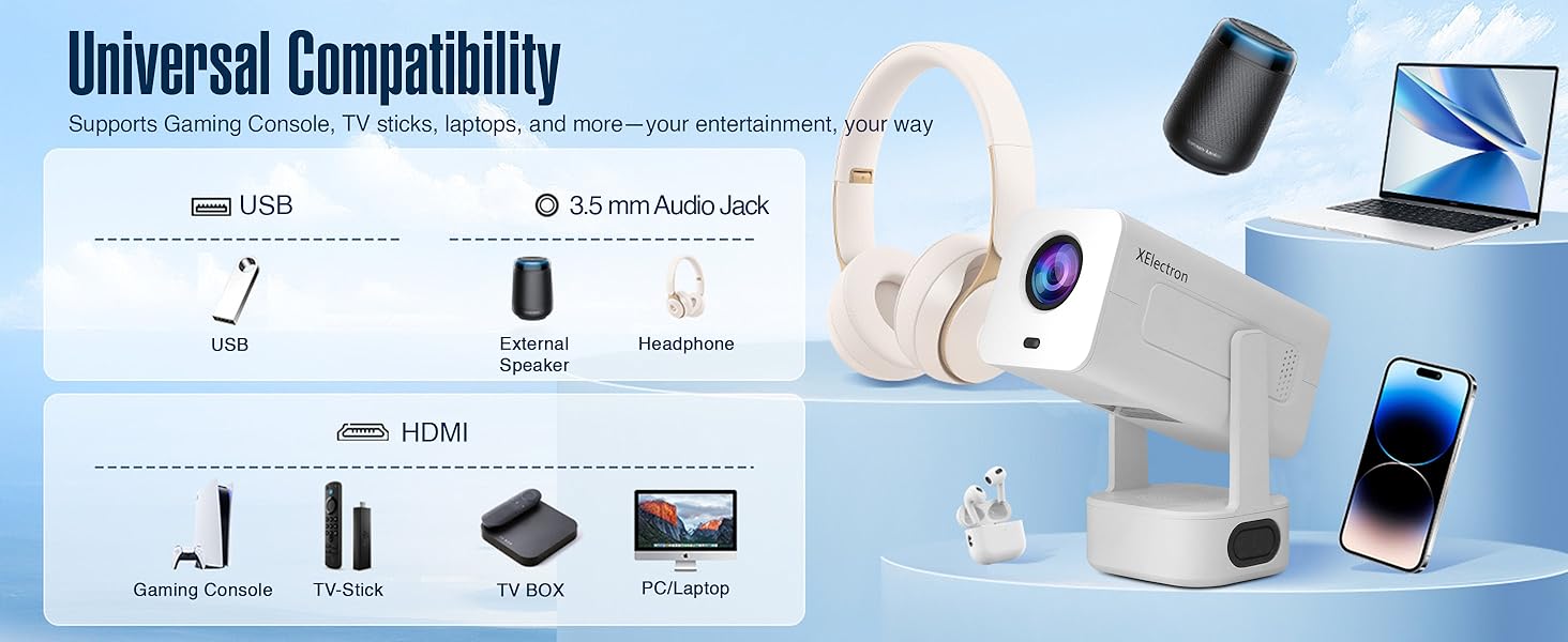 HD, Full HD, 4K, Lumens, Android 13, Smart Projector, Large Screen, WiFi, Rotatable, Bluetooth