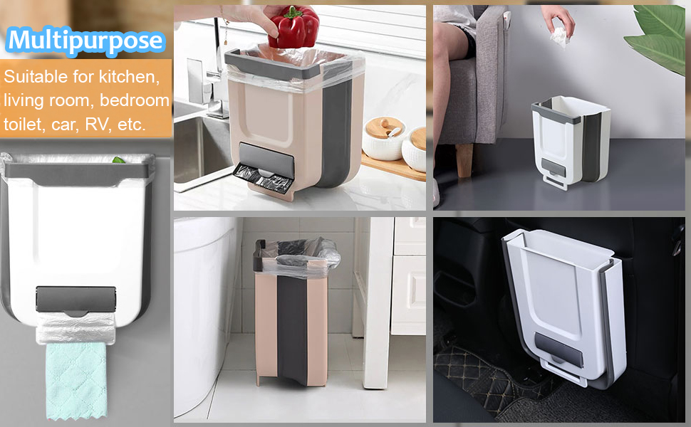 Kitchen Waste Bin, 10L Hanging Cupboard Trash Can Wall Mounted Kitchen