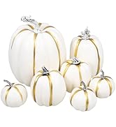 JOINPAYA 7PCS Artificial Pumpkins Decor: Halloween Thanksgiving White Foam Pumpkin Autumn Harvest...
