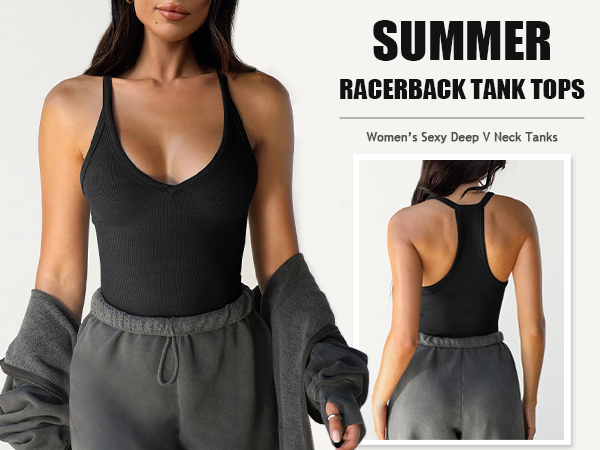 Amazon.com: Hragc Womens Deep V Neck Low Cut Racerback