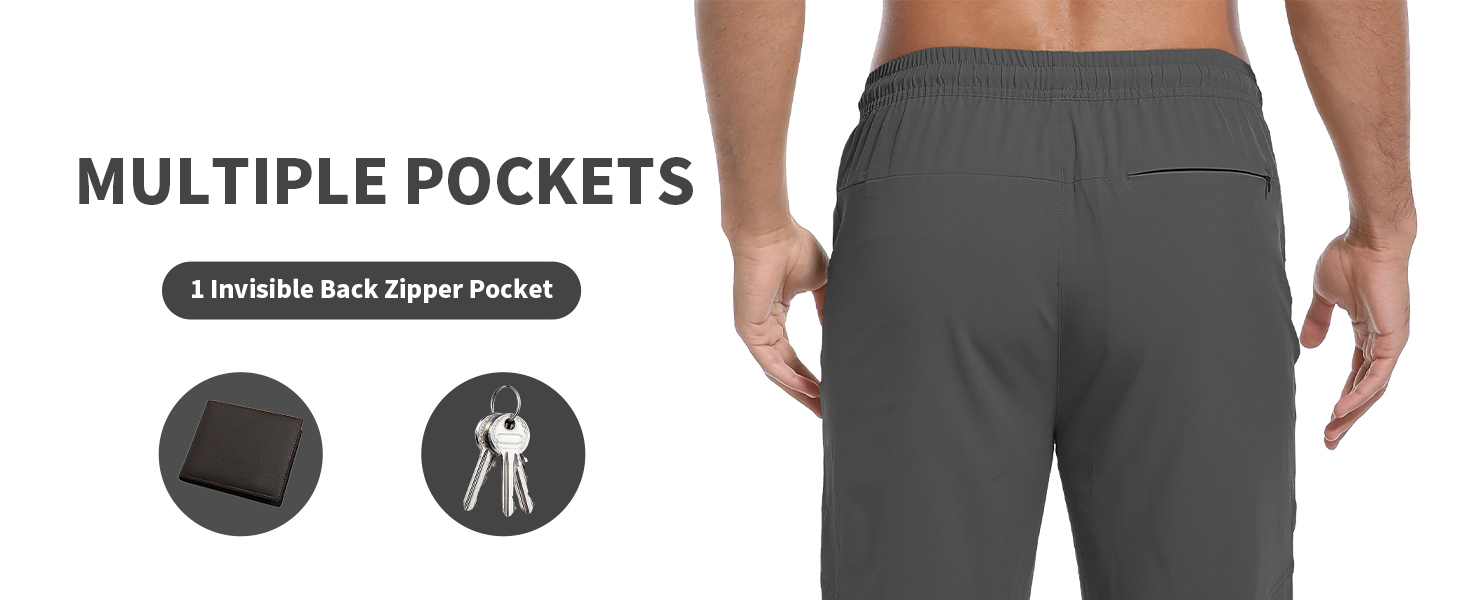 Men's Hiking Work Pants Multiple Pockets Zip Off Elastic Waist
