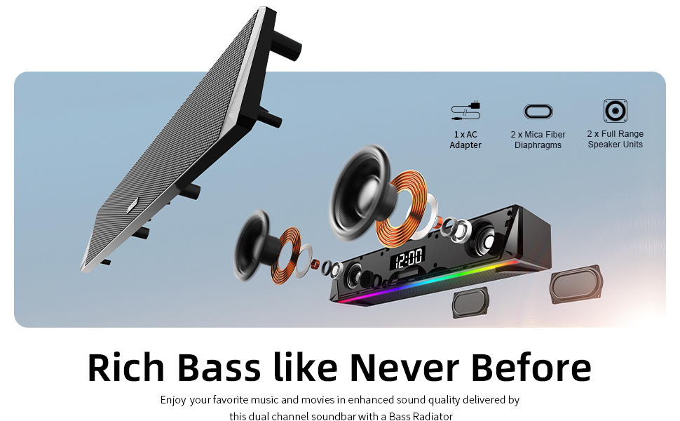 Sound Bars for 32inch, Cinematic Sound Bar with Bass