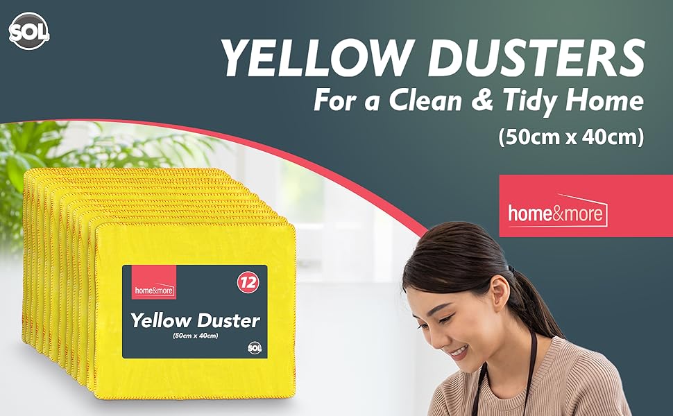 12pk Yellow Dusters 100 Cotton Cleaning Cloths 50 x 40cm Lint Free Cloths for Oiling Wood