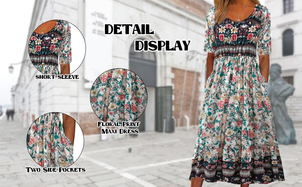 Womens Colorful Boho Floral Print Maxi Dress