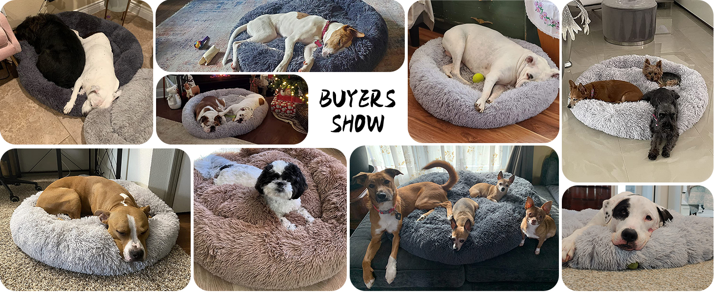 Dog Bed, Calming Dog Beds AntiAnxiety Indoor Round Dog Bed, Faux Fur