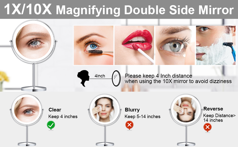 8" Makeup Mirror with Lights, Rechargeable 1X/10X Magnifying Lighted