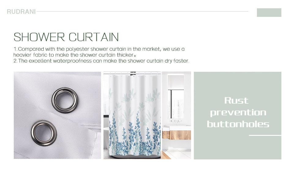 RUDRANI Fabric Shower Curtain 72x72 Inch Heavy Weighted Flowers Shower